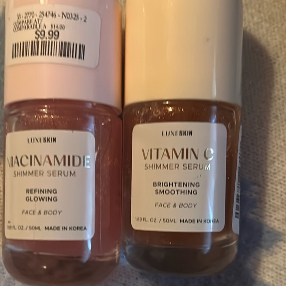 Niacinamide and Vitamin C Shimmer Serum Set - Pink and Cream